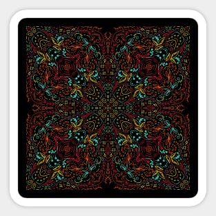 Blue and red abstract flourish seamless kaleidoscope black background Sticker